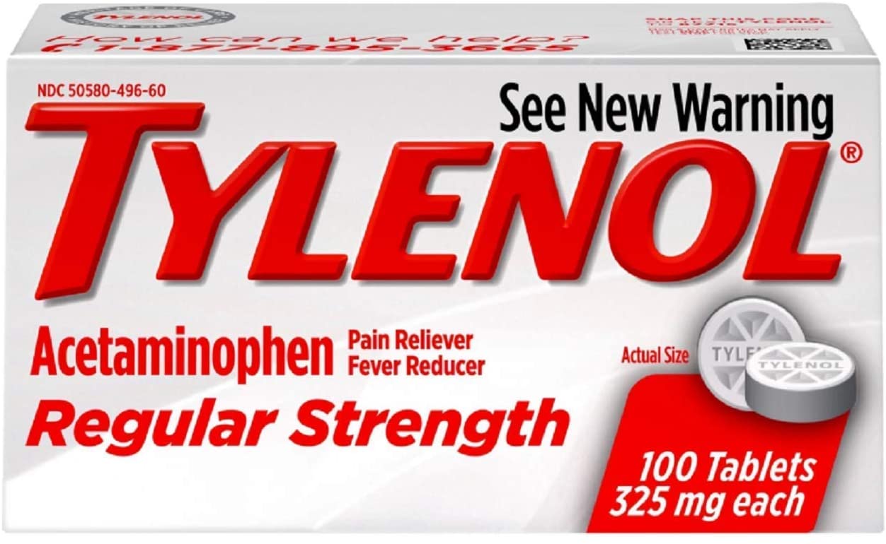 Tylenol Regular Strength Tablets, Acetaminophen Pain Reliever & Fever Reducer, 100 Ct