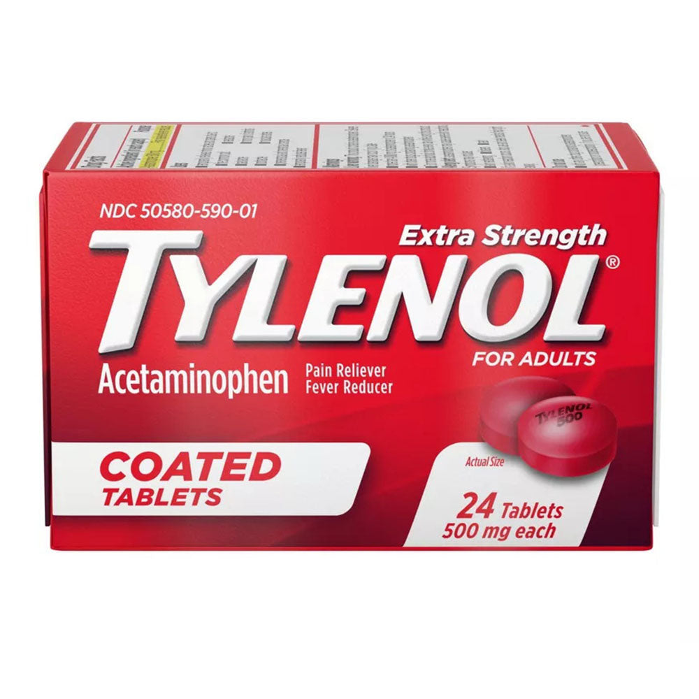 Tylenol Extra Strength Coated Tablets With Acetaminophen 500Mg, Red, 24 Count