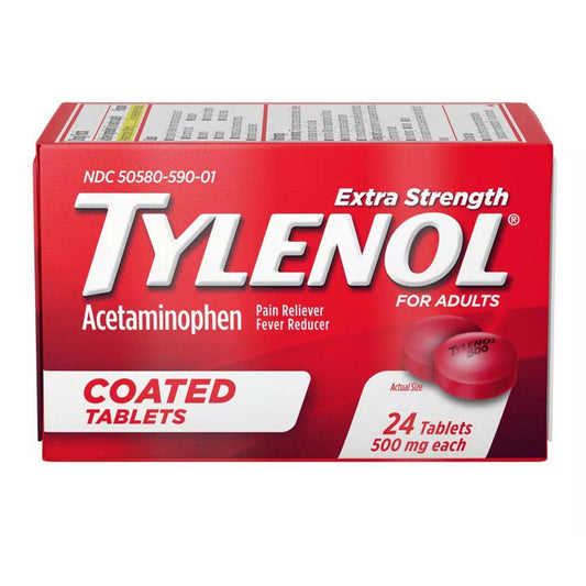 Tylenol Extra Strength Coated Tablets With Acetaminophen 500Mg, Red, 24 Count