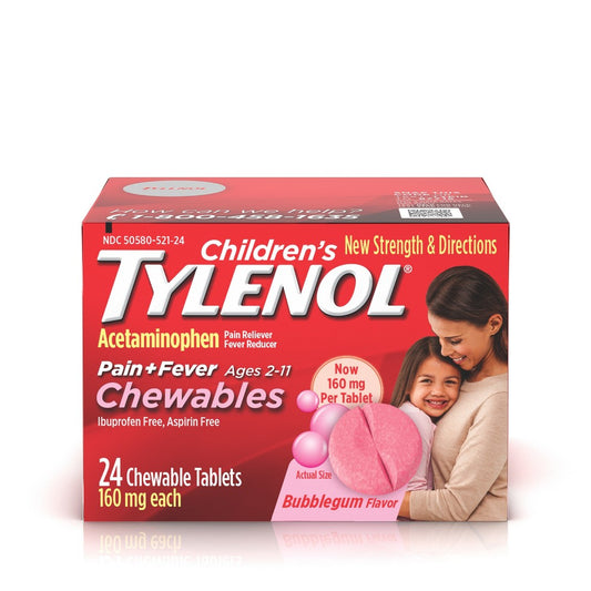Tylenol Childrens Pain + Fever Chewables Tablets, Bubblegum 24 Ea