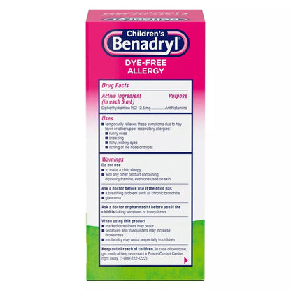 Benadryl Children'S Dye-& Sugar-Free Allergy Relief Liquid Medicine 8 Fl Oz