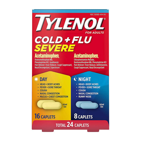 Tylenol Cold + Flu Severe Day & Night Caplets For Fever, Pain, Cough & Congestion Relief, 24 Count