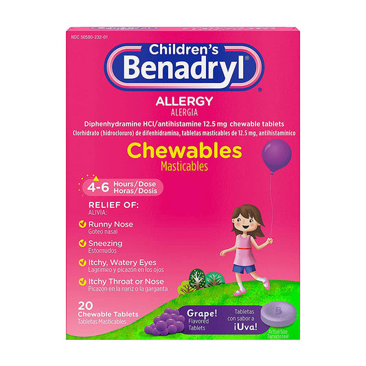 Benadryl Children'S Allergy Chewables, Grape, 20 Count