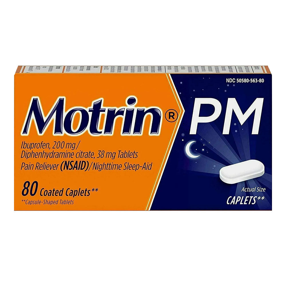 Motrin Pm Caplets, 200 Mg Ibuprofen & 38 Mg Sleep Aid, Nighttime Relief For Minor Pains, 80 Ct.