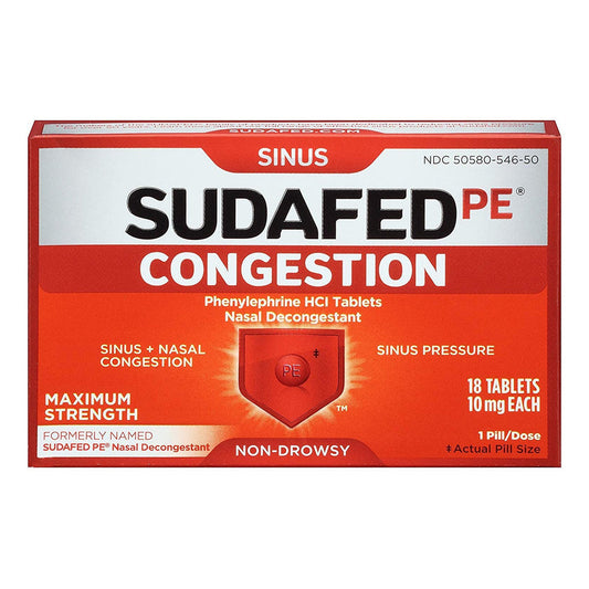 Sudafed Pe Maximum Strength Non-Drowsy Sinus Decongestant, 18 Ct