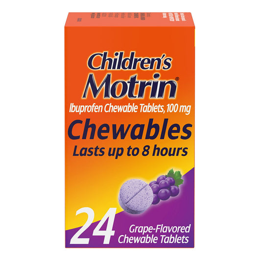 Childrens Motrin Ibuprofen Chewable 100 Mg Tablets, Grape Flavor, 24 Ea