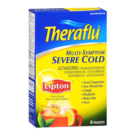 Theraflu Multi Symptom Severe Cold Packets, Green Tea And Honey Lemon - 6 Ea