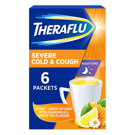 Theraflu Nighttime Severe Cold & Cough, Honey Lemon, 6 Packets