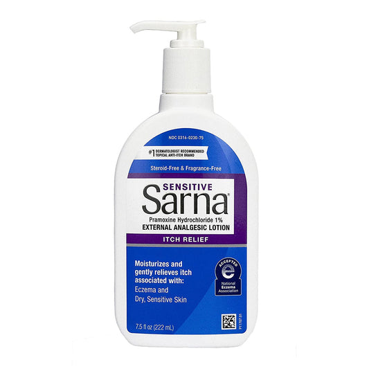 Sarna Sensitive Steroid-Free Anti-Itch Lotion For Dry Irritated Skin, Fragrance Free - 7.5 Oz