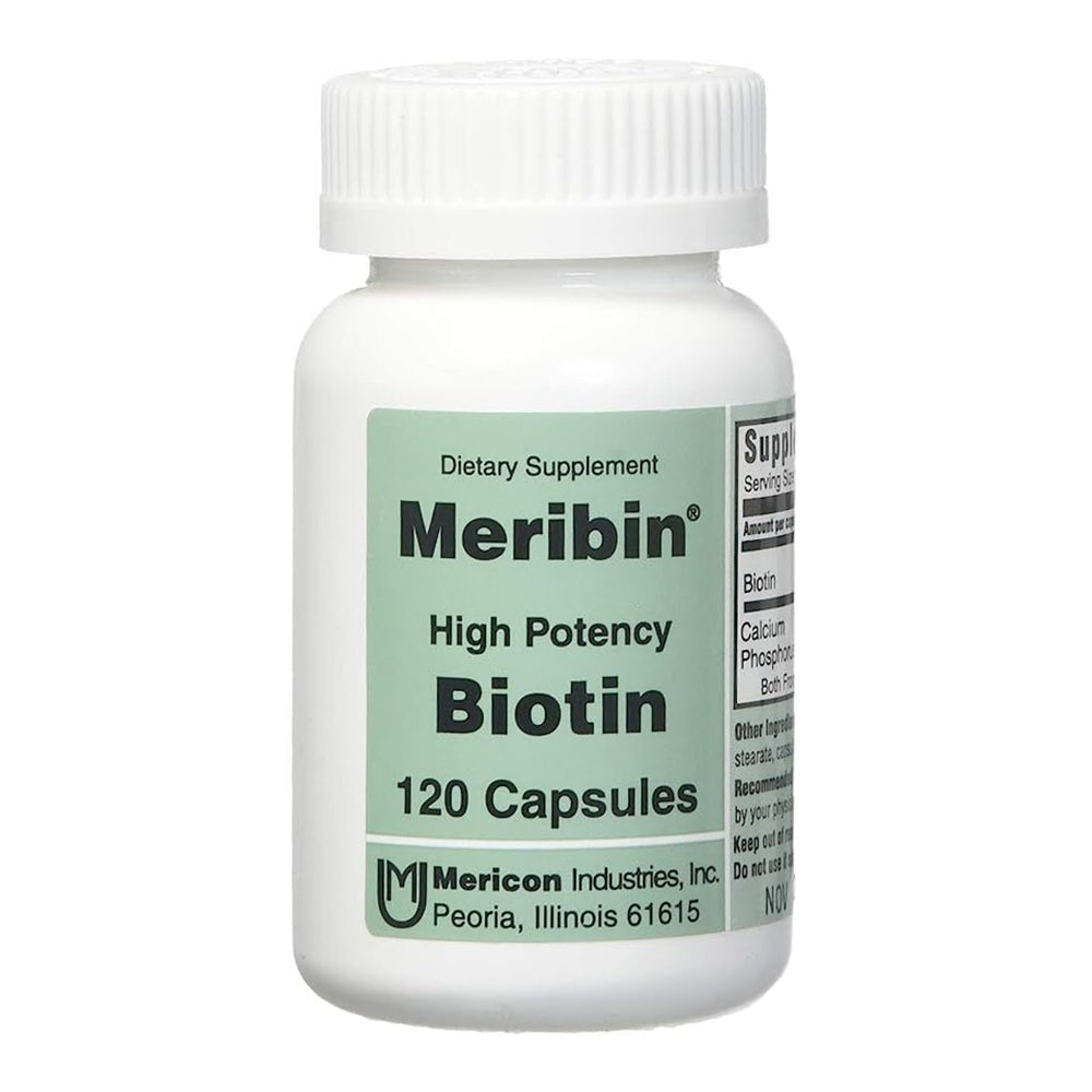 Meribin High Potency Biotin 5Mg Supplement Capsules 120 Ea