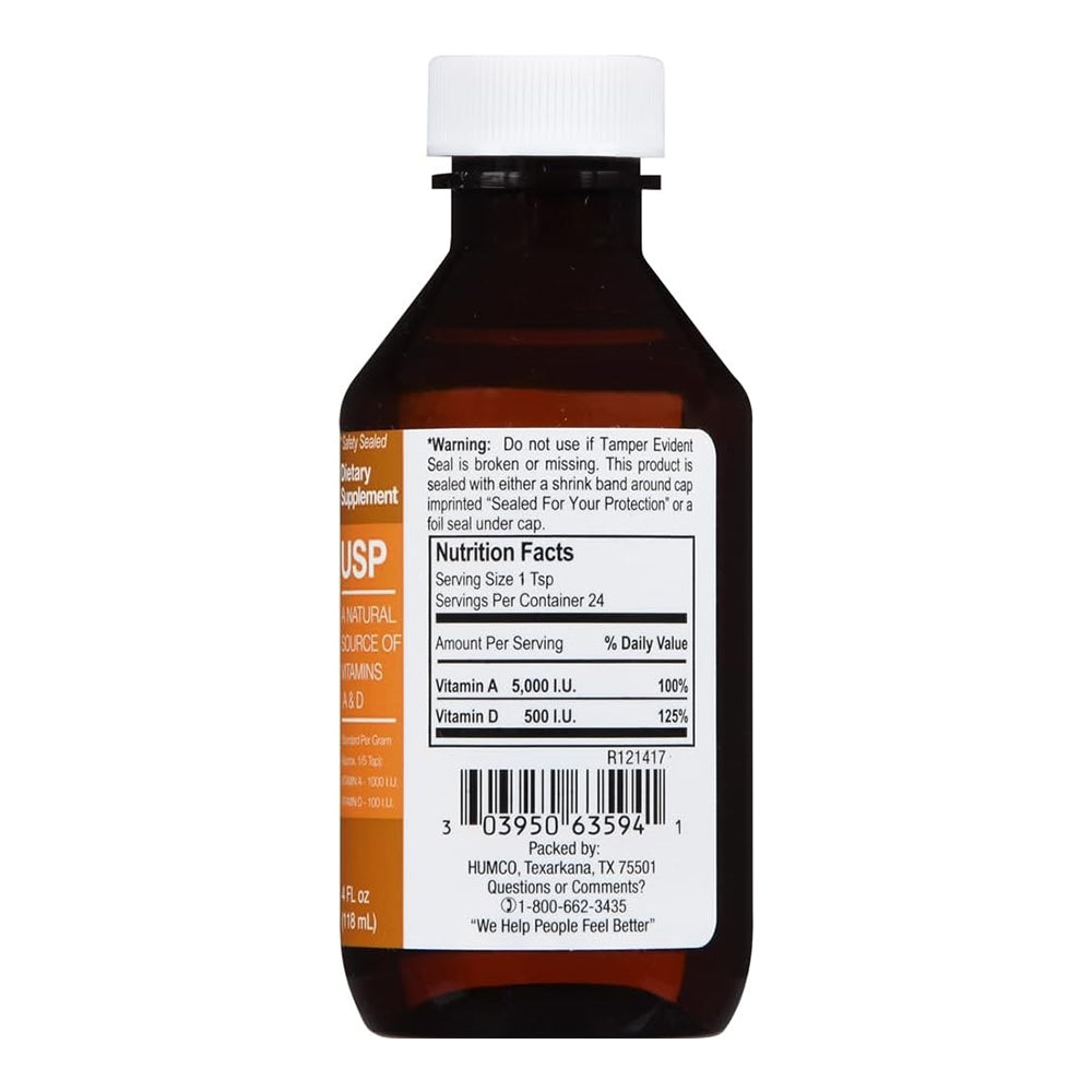Humco 100% Natural Cod Liver Oil, Dietary Supplement, 4 Oz