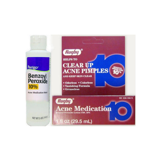 Rugby Acne Medication Benzoyl Peroxide Lotion 10% 1 Oz