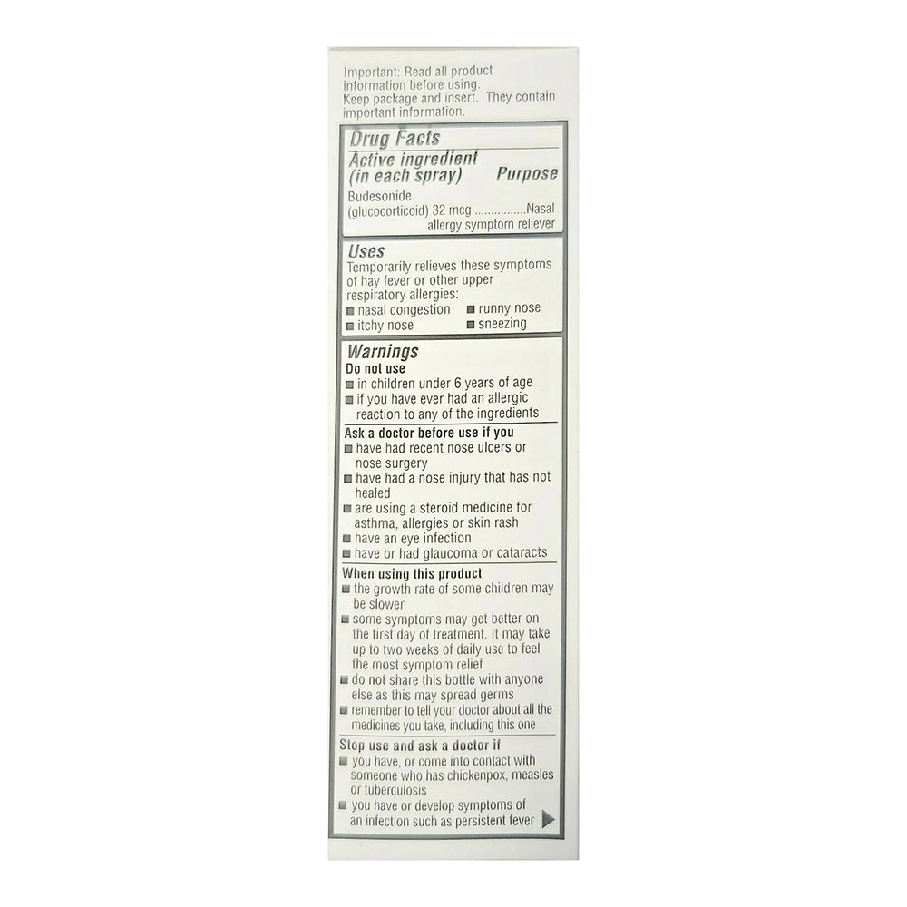 Budesonide Nasal Spray, Budesonide (Glucocorticoid) 32 Mcg Per Spray, 8.43Ml 120 Sprays
