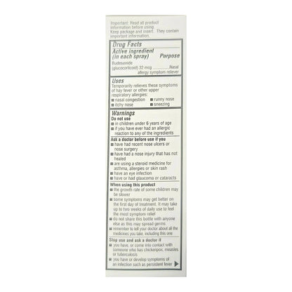 Budesonide Nasal Spray, Budesonide (Glucocorticoid) 32 Mcg Per Spray, 8.43Ml 120 Sprays