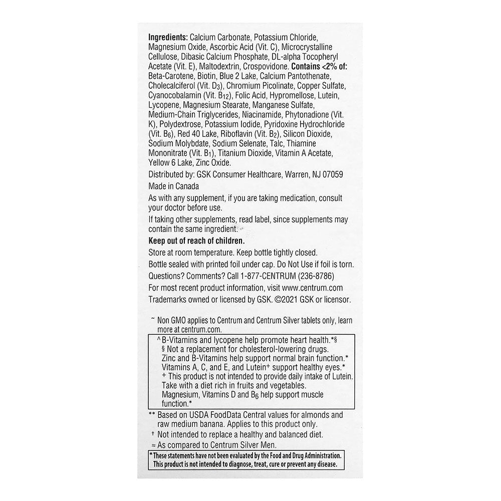 Centrum Silver Multivitamin For Men 50 Plus And Mineral Supplement Tablets, 160 Ct