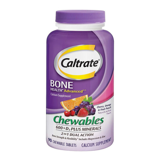 Caltrate Chewables 600 Plus D3 Plus Minerals Calcium Vitamin D Supplement, 90 Count