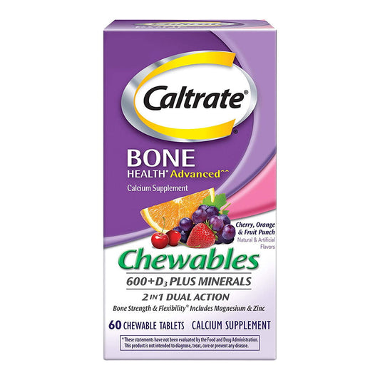 Caltrate Chewables 600 Plus D3 Plus Minerals Calcium Vitamin D Supplement, 60 Count