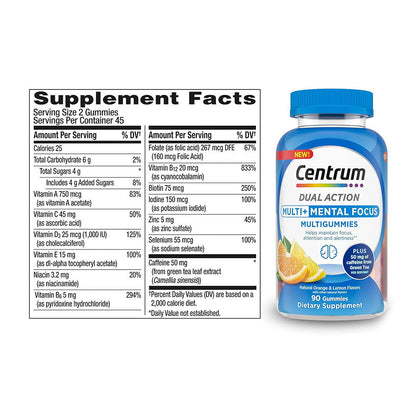 Centrum Multigummies Multi+ Dual Action Mental Focus Adult Multivitamin 90 Count