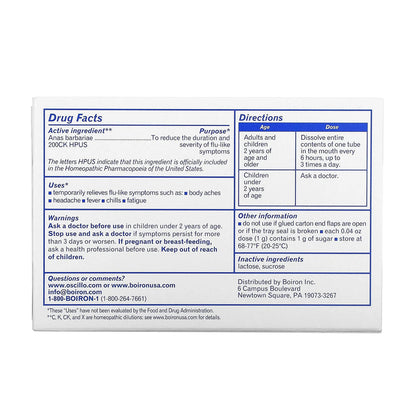 Boiron Oscillococcinum Flu-Like Symptoms Homeopathic Medicine, 6 Doses, 0.04 Oz Ea