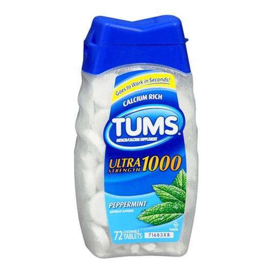 Tums Ultra Strength Chewable Antacid Tablets For Heartburn Relief, Peppermint - 72 Count