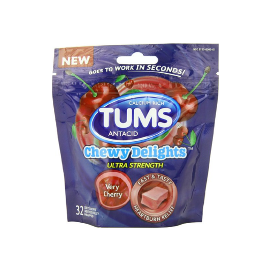 Tums Chewy Delights Ultra Strength Soft Chews, Very Cherry 32 Ea