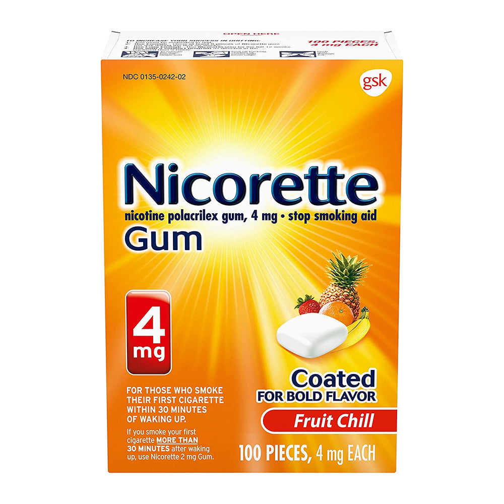 Nicorette 4 Mg Nicotine Gum To Help Quit Smoking Flavored Stop Aid, Fruit Chill, 100 Count
