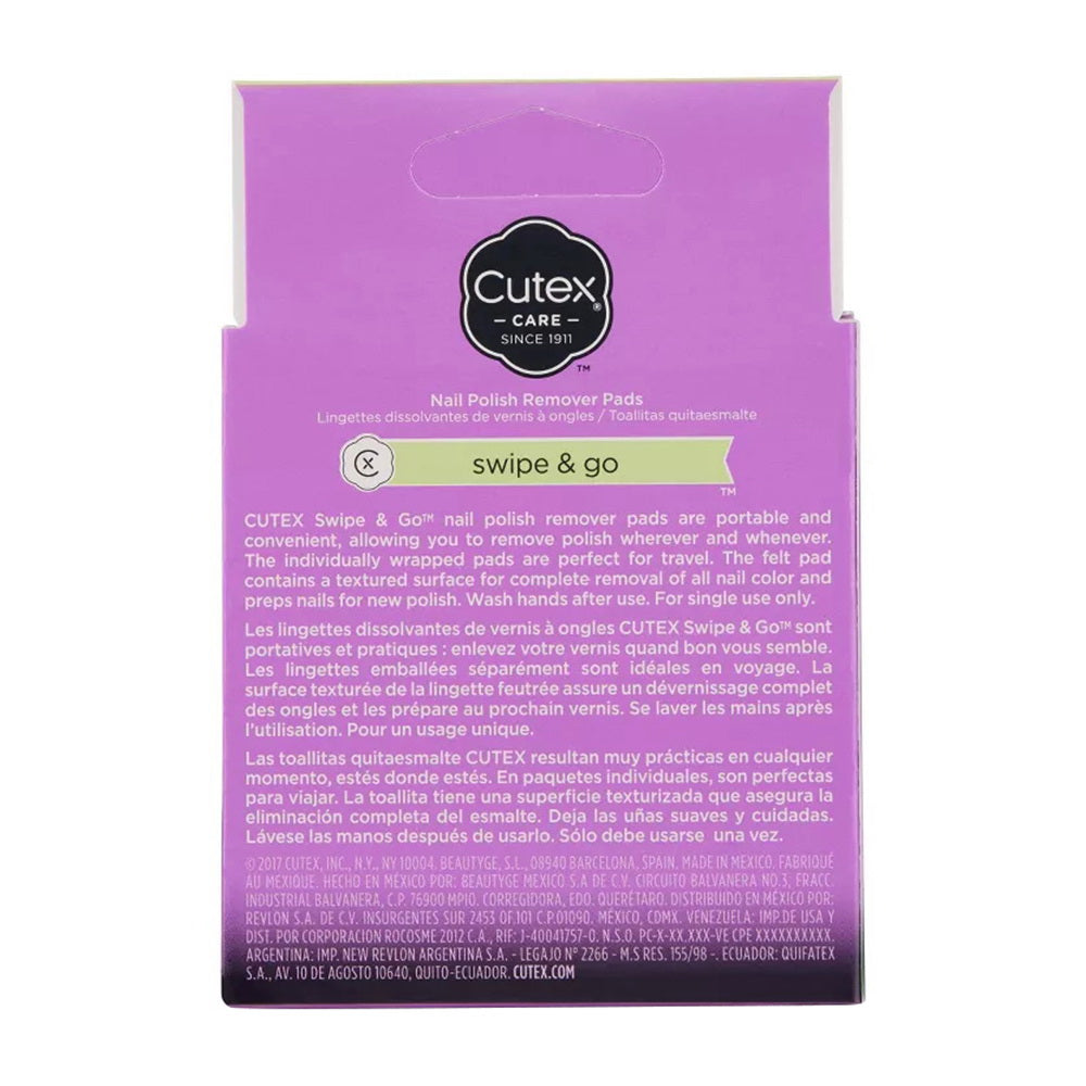 Cutex Care Swipe And Go Nail Polish Remover Pads, 10 Count
