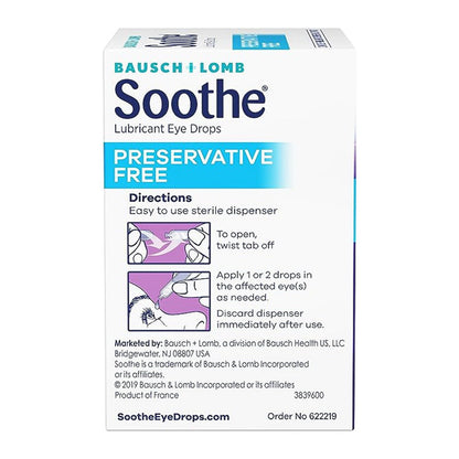 Bausch + Lomb Soothe Preservative-Free Lubricant Eye Drops, Box Of 28 Single Use Dispensers