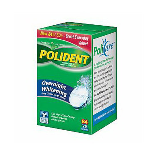 Polident Overnight Whitening Antibacterial Denture Cleaner Tablets - 84 Ea