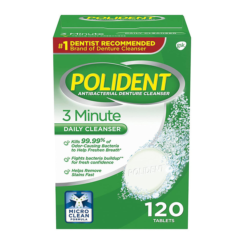 Polident 3 Minute, Antibacterial Denture Cleanser - 120 Ea