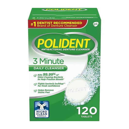 Polident 3 Minute, Antibacterial Denture Cleanser - 120 Ea