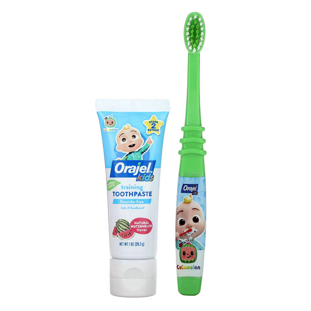 Orajel Kids Cocomelon Fluoride-Free Training Toothpaste With Brush, 1Oz