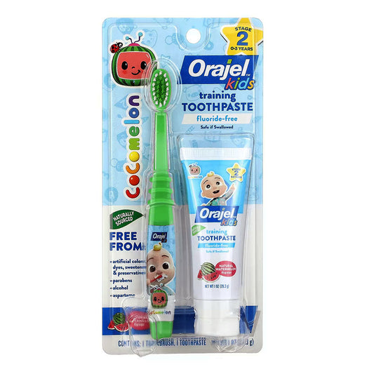 Orajel Kids Cocomelon Fluoride-Free Training Toothpaste With Brush, 1Oz