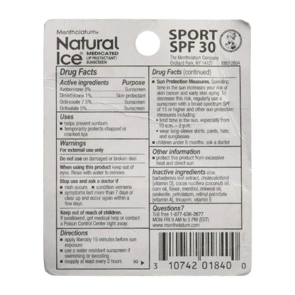 Mentholatum Natural Ice Sunscreen/Lip Protectant Spf 30 Sport 1 Each