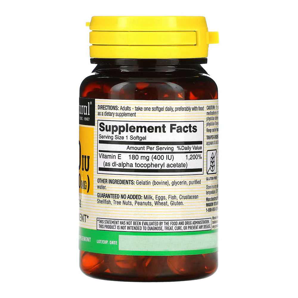 Mason Natural Vitamin E 180 Mg (400 Iu) Immune & Skin Health Care- 100 Softgels