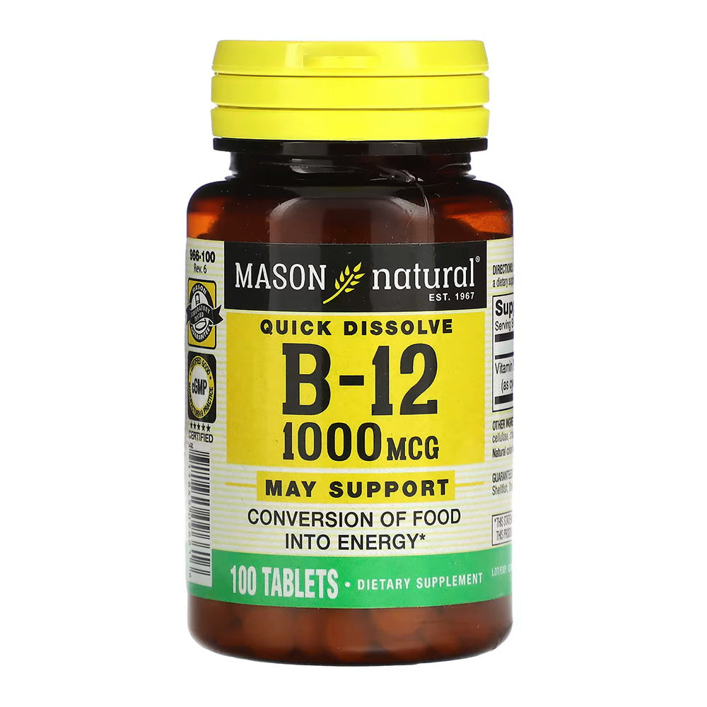 Mason Natural Vitamin B-12 1000Mcg, Dissolves Under Tongue Tablets - 100 Ea