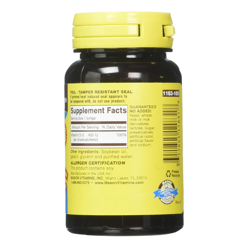 Mason Natural Vitamin D400 Iu Softgels For Bone And Joint Health Care- 100 Softgels