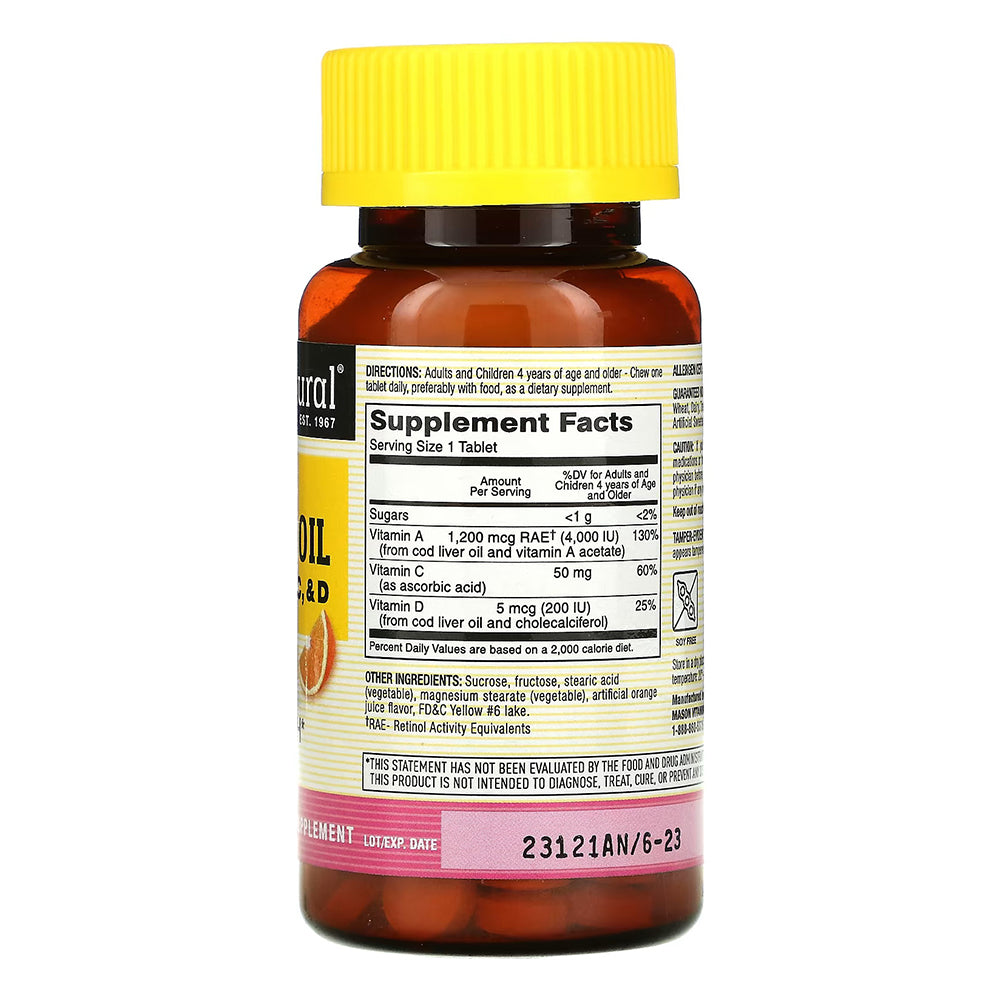 Mason Natural Chewable Cod Liver Oil With Vitamins A, C, & D, Orange - 100 Chewables