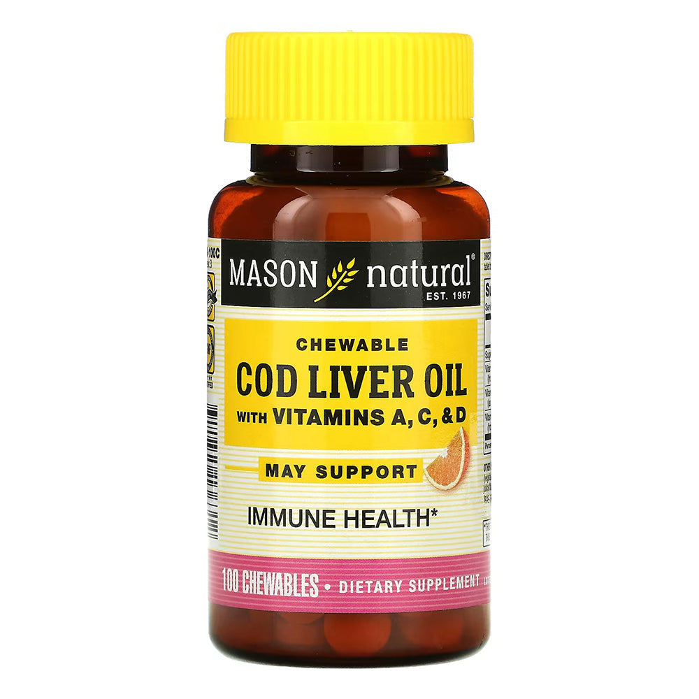 Mason Natural Chewable Cod Liver Oil With Vitamins A, C, & D, Orange - 100 Chewables