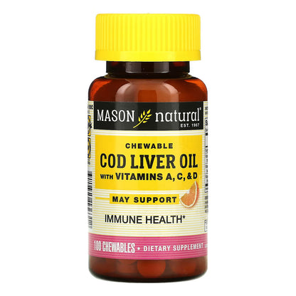 Mason Natural Chewable Cod Liver Oil With Vitamins A, C, & D, Orange - 100 Chewables