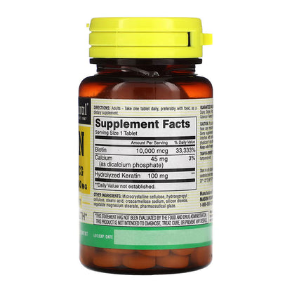 Mason Natural Biotin 10000 Mcg Plus Keratin 100 Mg With Calcium - 60 Ct