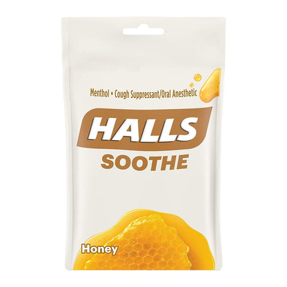 Halls Soothe Honey Menthol Flavor Cough Drops, 1 Bag (30 Total Drops)