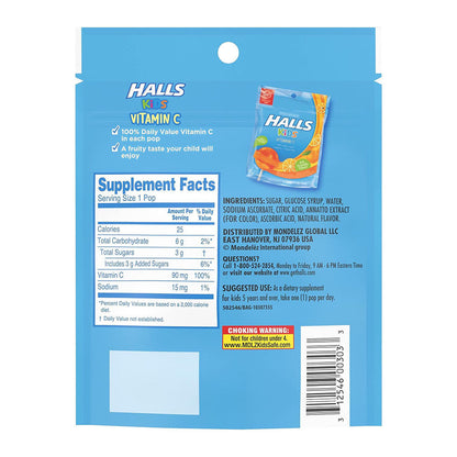 Halls Kids Orange Cough And Sore Throat Pops, 10 Pops