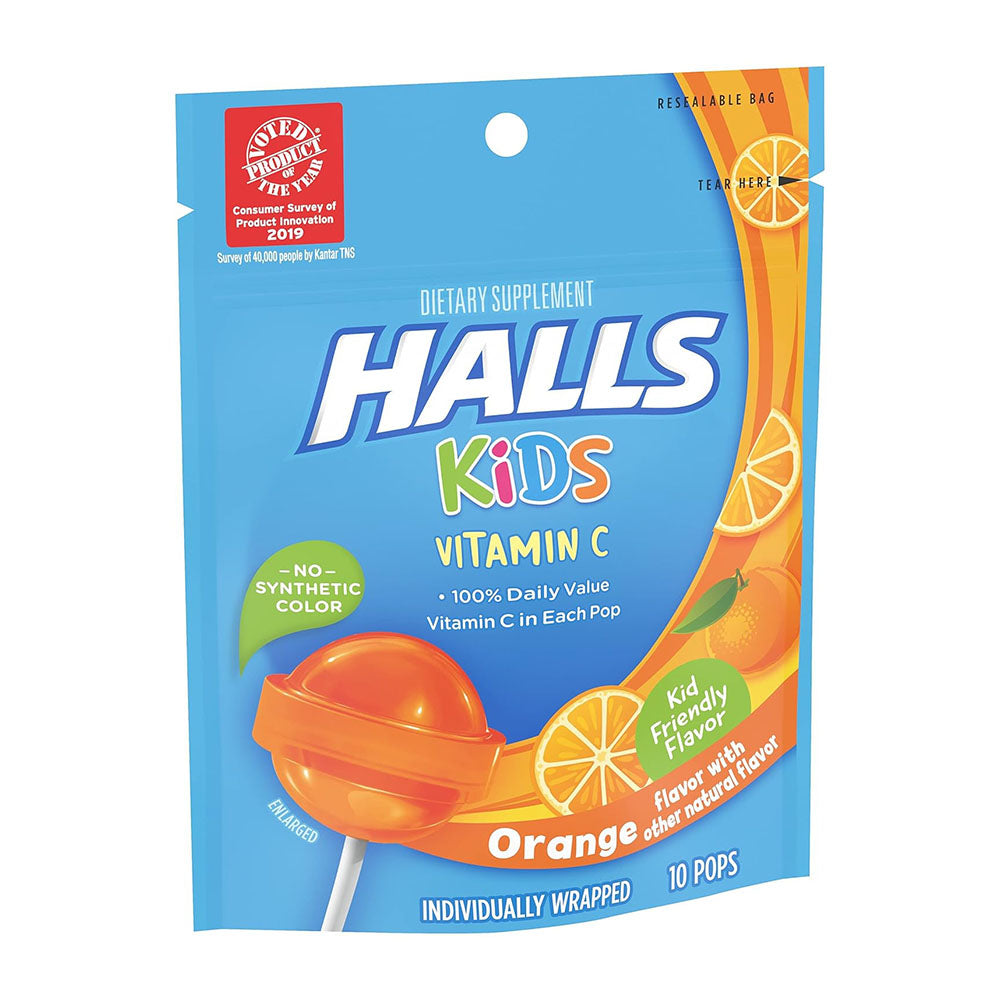 Halls Kids Orange Cough And Sore Throat Pops, 10 Pops