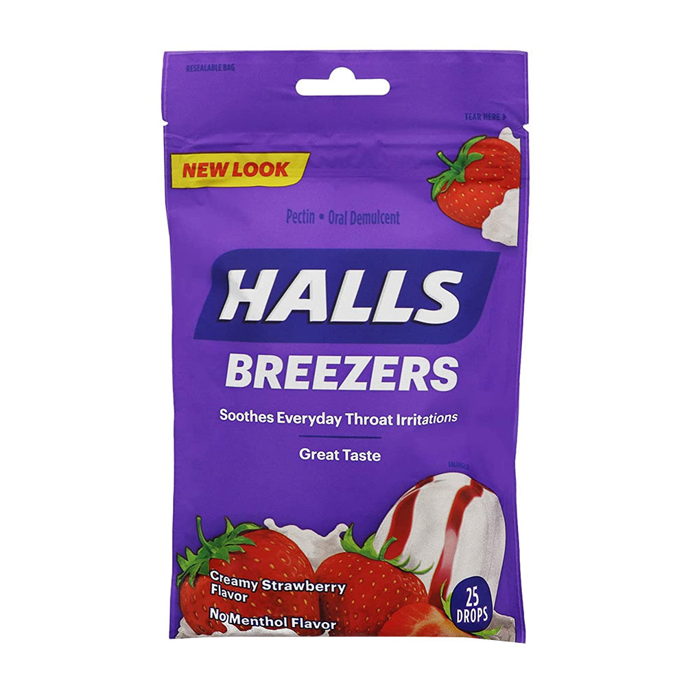 Halls Breezers Drops Cool Creamy Strawberry 25 Ea