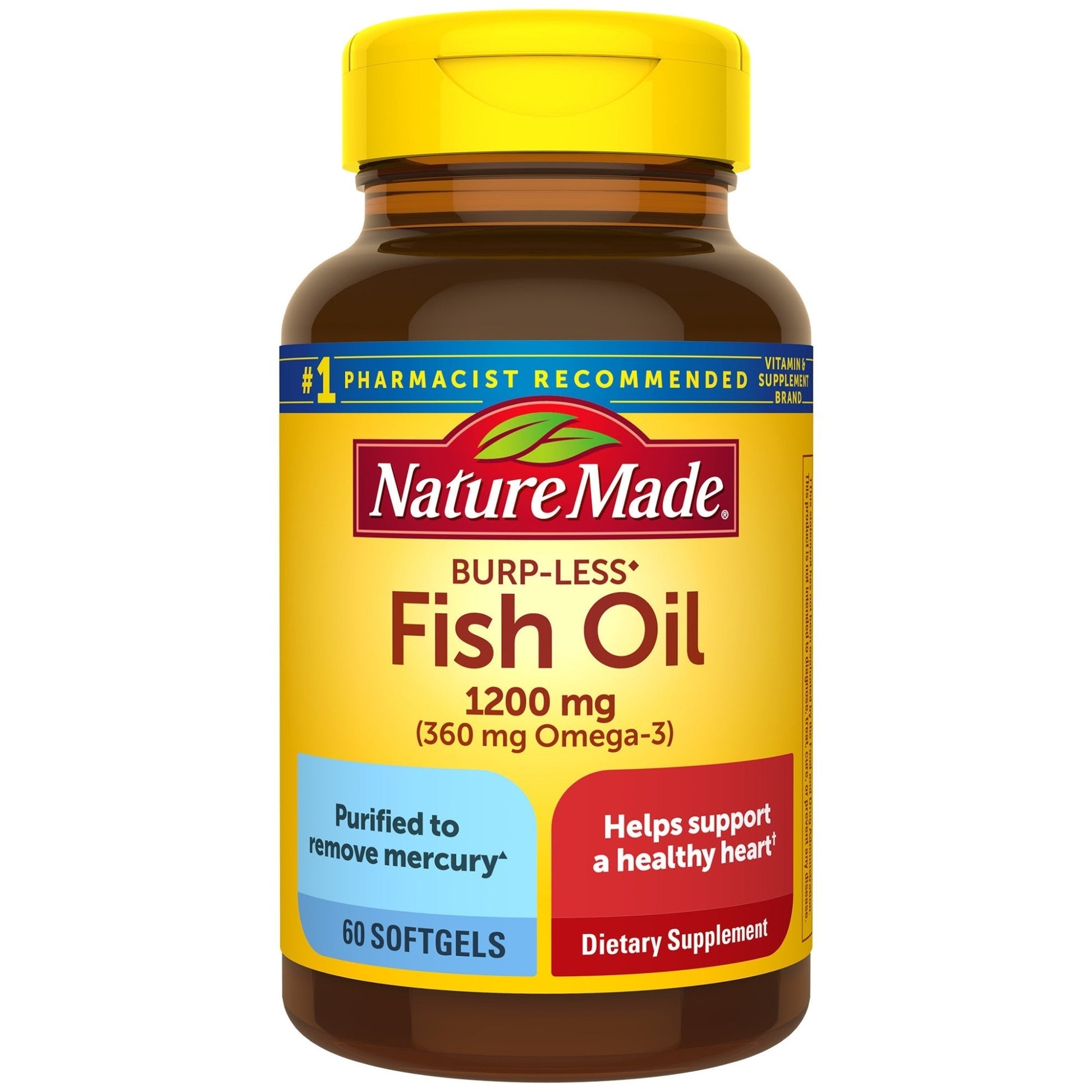 Nature Made Fish Oil, 1200 Mg, Burp-Less, Liquid Softgels 60 Ea