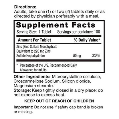 Rising'S Zinc 50Mg Tablets - Dietary Supplement For Immune Support System - 100 Tablets