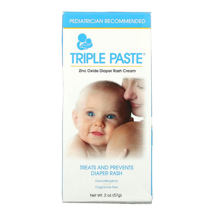 Triple Paste Diaper Rash Cream, Hypoallergenic Medicated Ointment For Babies - 2 Oz