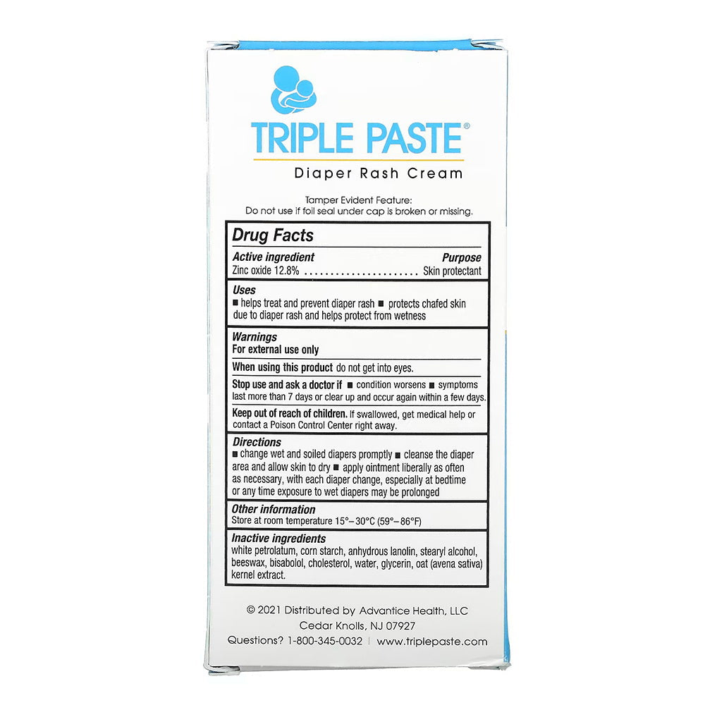 Triple Paste Diaper Rash Cream, Hypoallergenic Medicated Ointment For Babies - 2 Oz