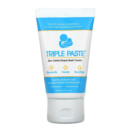Triple Paste Diaper Rash Cream, Hypoallergenic Medicated Ointment For Babies - 2 Oz